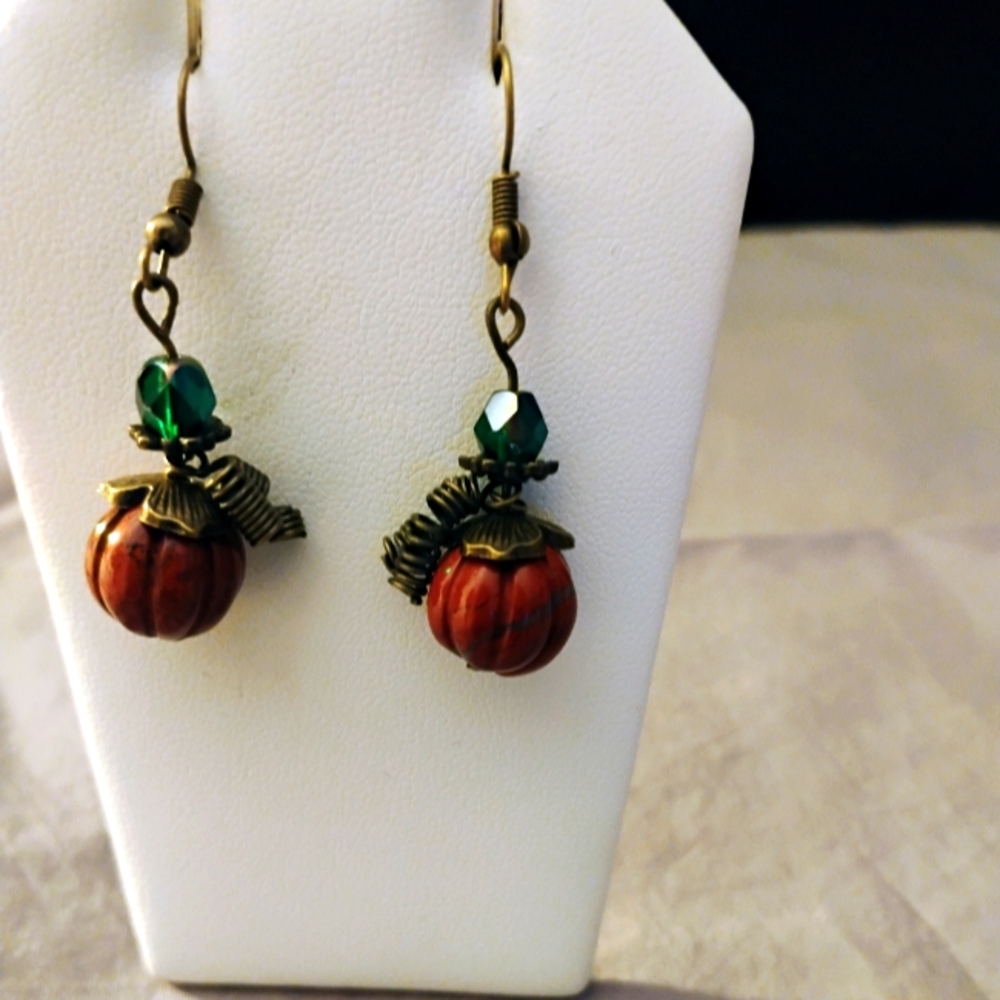 Hand Crafted Pumpkin Earrings on Bronze Earwires